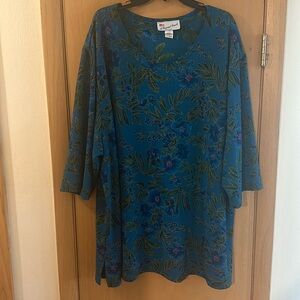 A Personal Touch Vintage Women’s Floral Tunic Top Blouse Blue Plus Size 5X-6X
